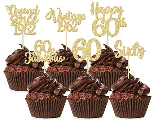 36Pcs 60th Birthday Cupcake Toppers Gold Glitter Legend Since 1962 Cupcake Picks Happy 60th Vintage 1962 Cupcake Topper for 60th Birthday Wedding Anniversary Party Cake Decorations Supplies