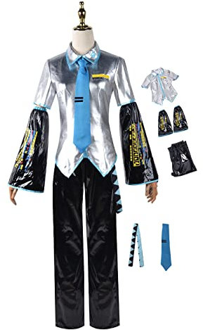 JOHLCR Anime Cosplay Kostüm Hatsune Miku Cosplay Outfits Kostüm für Erwachsene Lackleder Einschließlich Kleidung + Hose + Manschette + Gürtel + Krawatte Geeignet für Bühnenspiel (XL, grau)