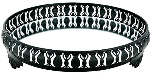 MF Dekotablett Spiegel Tablett Kerzen Deko Teller Rund Chic Shabby Schwarz oder Silber Metall Landhaus Vintage (Schwarz mit Muster)