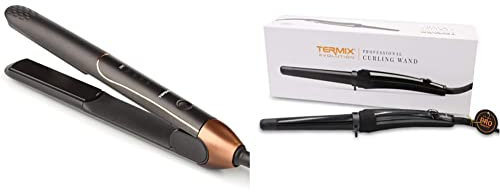 Termix Plancha de Pelo Wild, Plancha de Pelo Profesional, Potencia Máxima de 240w, Negro/Bronce, 1 Unidad & Rizador de Pelo Profesional Evolution Wand, Regulador de Tª con Sensor Táctil, Negro