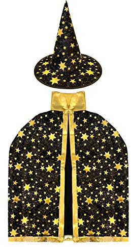 Oblique Unique® Zauberer Kostüm Accessoire Set für Kinder - Umhang und Hut für Halloween Karneval Fasching Motto Party als Verkleidung zum Spielen