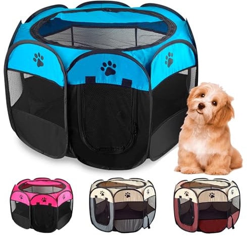 JUPPLIES Parque para Perros Plegable 73x73x43 cm – Corralito Portátil de Tela Oxford Impermeable para Mascotas Pequeñas - Ideal para Viajes, Juegos o Descanso en Casa y Exterior – Azul
