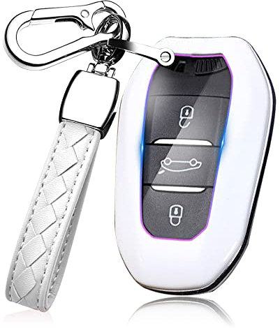 HIBEYO Smart Coque de protection en plastique pour clé de voiture Peugeot 301 307 2008 5008 Pour Citroën C4L C3-C5 XR Opel Grandland X Crossland X Porte-clés Blanc