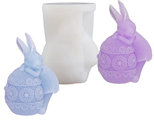 JS MOLD Ostern Kaninchen Silikonform 3D Osterhase Kerzenformen Seifenform Ostern Kaninchen Kerzen Gießformen DIY Silikon Gießform für Handwerk Ornamente, Duftkerze (A)