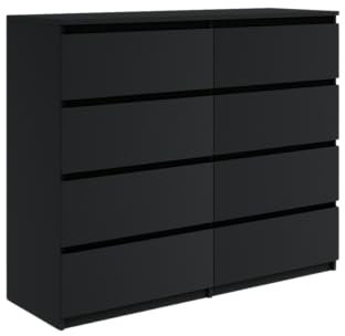 Tesconcept Kommode mit 8 Schubladen 119 cm Schwarz, Sideboard Schrank, Mehrzweckschrank Regal Wohnzimmer Schlafzimmer Möbel | 119x100x33cm | Spanplatte Plattenstärke 16mm4