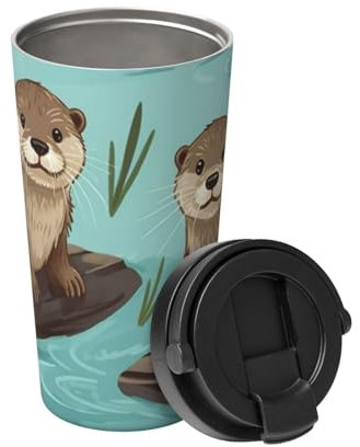 Isolierter Kaffeebecher mit Deckel, Otter, Reisebecher, Edelstahlbecher für Reisen, doppelwandige Kaffeetasse für Büro, Kaffeebecher, Becher zum Warmhalten, Eiskaffee, Tee und Bier