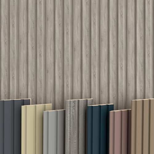 BEATS Lamellen 2,75m HEXIM - MDF Holz Lamellenwand Wandpaneele Lamellenverkleidung Wandverkleidung Lamellenpaneele Holzpaneele Natur (8 Paneele & Zubehör, Beats Standard Sonoma Oak)