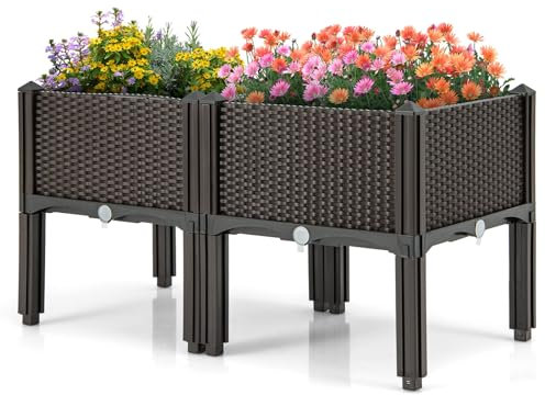 HAPPYGRILL Hochbeet für den Außenbereich, 2 Hochbeet mit abnehmbaren Beinen & Halterungen, Selbstbewässerungssystem, Entwässerungslöcher, Hochbeete für Gartenarbeit, Gemüse, Obst, Blumen, Kräuter