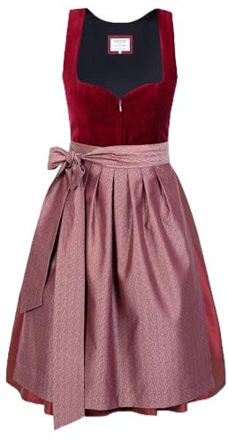 Edelnice Trachtenmode Exklusives Designer Midi Dirndl Lilly Samt rot inkl. Dirndlschürze Gr. 32-54 (36)