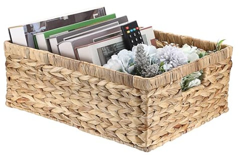 OGANAZI Panier en osier, panier en jacinthe d'eau avec poignées intégrées, panier de rangement en osier pour l'organisation, taille XL ;