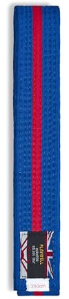 Playwell Martial Arts Baumwollgürtel mit verschiedenen farbigen Streifen – (Karate, Judo Taekwondo), Blauer Gürtel mit roten Streifen, 300cm