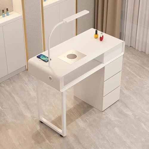 UKETO 100 cm Moderne Maniküre Tisch – Multifunktionaler Nageltisch Mit Absaugung Beleuchtung Kabellosem Laden Und Staubabsaugsystem Für Nagelstudio Tisch Und Den Heimgebrauch
