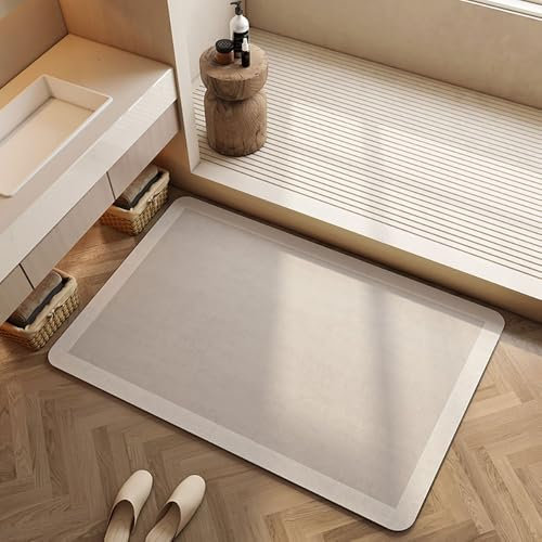 Lukery Alfombra de Diatomita Baño, Beige Alfombrilla de Baño Antideslizantes, Lavables Súper Absorbente Alfombra de Baño, para Bañera, Ducha, Cuarto de Baño y Cocina (50x80cm,Gris Beige)