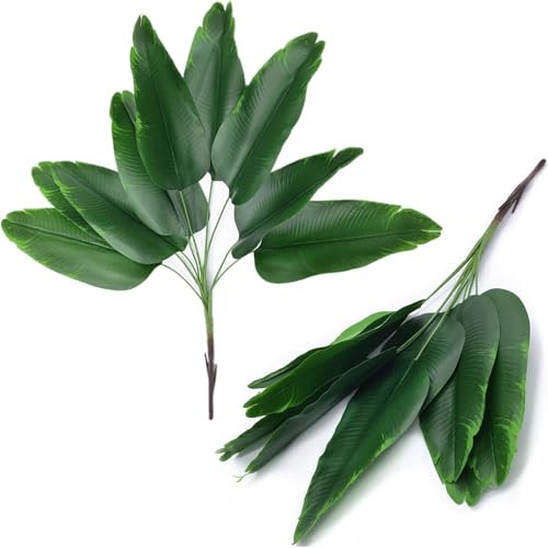 Künstliche Paradiesvogelpflanze, künstlicher Bananenbaum, 76,2 cm, 2 Stück, tropische Monstera-Pflanzen, große Blätter, künstliche Palmblätter, grüne Sträucher, Innen- und Außenbereich, Haus, Garten,