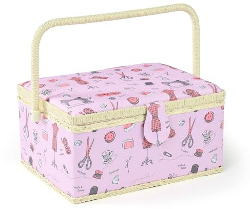 NOTIONSLAND Nähkörbe für Zuhause, Groß Nähbox zur Aufbewahrung und Organisation, Nähkorb mit Zubehör, Geschenk für Weihnachten, Erntedank, Muttertag (Rosa)