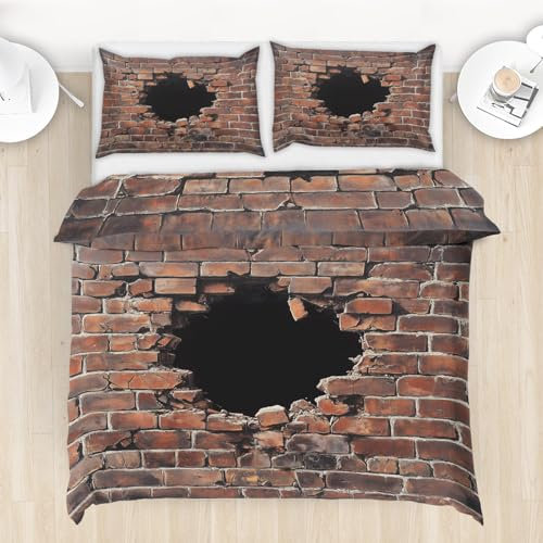 ZaopVrynx KinderBettwäsche 135x200 Ioch in der Wand Bettwäsche 135 x 200 Kinder Teenager Mädchen Jungen, kaputte Wand Bettwäsche-Set 2 Teilig Bettbezug mit Reißverschluss 1 Kissenbezügen