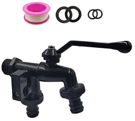 Rubinetto da giardino a doppia uscita, in ottone nero, rubinetto da giardino da 1/2 pollici, rubinetto esterno antigelo, rubinetto 1-in-2 rubinetto per acqua domestica, per giardinaggio, irrigazione