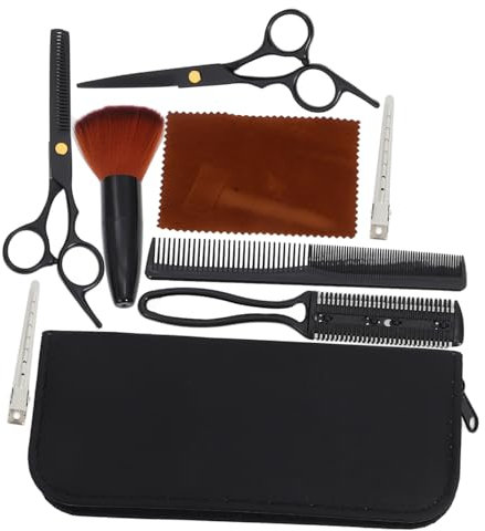 FRCOLOR Ciseaux De Coupe De Cheveux Kit De 10 Pièces Acier Inoxydable Noir Tranchants Pour Coiffure Professionnels Et Particuliers Équipement De Coiffure Polyvalent