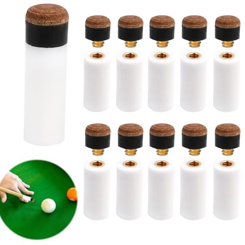 10 Stück Billard Queue Spitzen Ersatz Schraub Tipps, Billard Queue Spitzen und Zwingen, Ersatz Schraubspitzen 10mm mit Pool Queue Ferrule für Snooker und Pool Billardstöcke, Robustes Billardzubehör