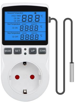 Qusedwey Regolatore di Temperatura Digitale Ottico Presa Termostato per Riscaldamento e Raffreddamento + Sensore per Incubatrice per Rettili Termostato per Riscaldamento e Raffreddamento Spina