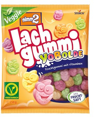nimm2 Lachgummi Yobolde, vegetarische Fruchtgummis mit Joghurt - 1 x 250 g | Fruchgummi in 6 Sorten mit Joghurt, Fruchtsaft & Vitaminen, Süßigkeit zum Naschen & Teilen für die ganze Familie, veggie