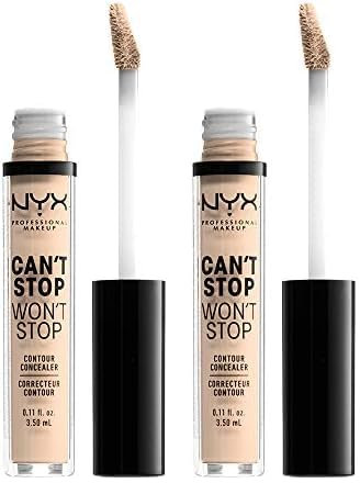 NYX Professional Makeup Can't Stop Won't Stop Contour Concealer - wasserfester flüssiger Abdeckstift, Kaschieren & Highlighten, 3, 5 ml, Light Ivory 04 (Packung mit 2)