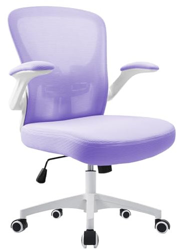 Durrafy Silla de Oficina Ergonómica, Silla de Escritorio con Reposabrazos Ajustables, Soporte Lumbar, Regulable en Altura, Silla Giratoria de Oficina con Respaldo de Malla Transpirable,Violeta