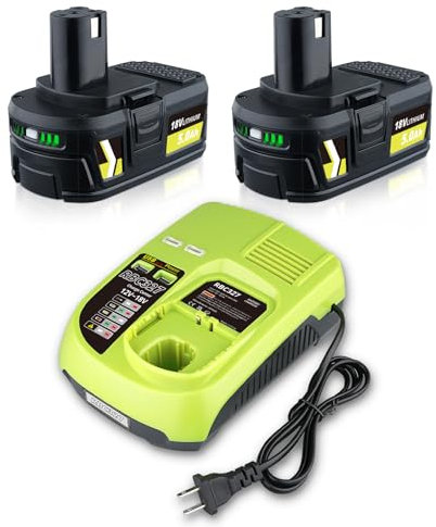 ZEERISA 5.0Ah 18V P108 Lithium Battery 2 Pack and P117 Charger Cmobo Replacement Compatible with Ryobi 18V Battery ONE+ Plus P108 P102 P107 P108 P189 P190 P197 PCL525B PCL515B Cordless Power