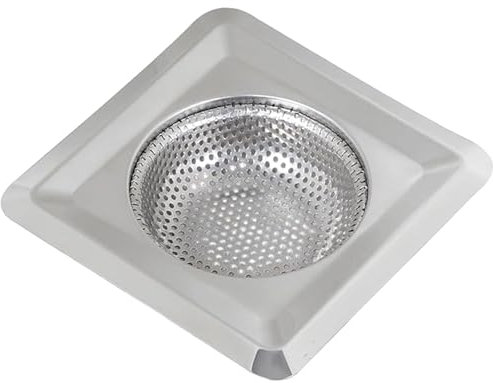Filador de desagüe del fregadero, filtro de desagüe del fregadero, cesta de acero inoxidable cuadrado de 4.3 pulgadas, receptor de cabello de malla fina para baño de cocina, cesta