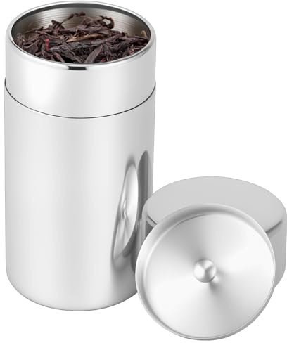 Guniata Teedose aus Edelstahl,Teedosen für Losen Tee mit Doppelverschluss,für Die Aufbewahrung Von Tee,Kaffee,Zucker,Kräuter Und Gewürzen(silbrig,550ml)
