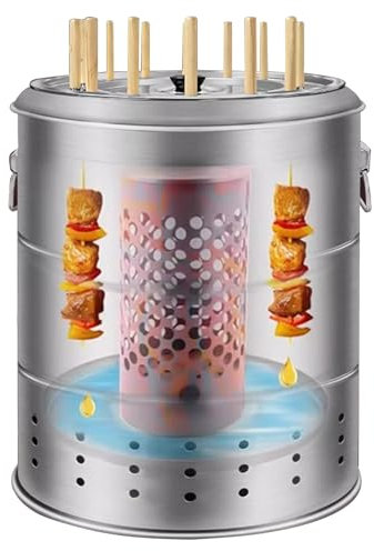 Large Portable Charcoal Grills, Stainless Charcoal BBQ Grill Barrel 360° Smokeless Outdoor, Hanging Stove Charcoal for Party