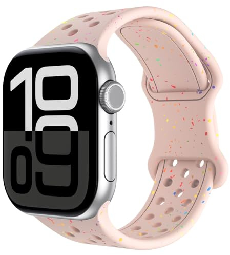 Jrkvniv Colorati Cinturino Sportivo Compatibile con Apple Watch 38mm 40mm 41mm 42mm(Series 10), Morbido Silicone Impermeabile Traspirante Cinturino per iWatch Series 10 9 8 7 6 5 4 3 2 1 SE, Rosa