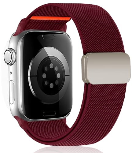 KeHowy Nylon Armband für Apple Watch Armband 38mm 40mm 41mm 42mm,Magnetisch | für iWatch Series 11 42mm/10 42mm/9/8/7/6/5/4/3/2/1/SE/SE2/SE3, Elastisches Geflochtenes Magnetisch Ersatzarmband - Rot