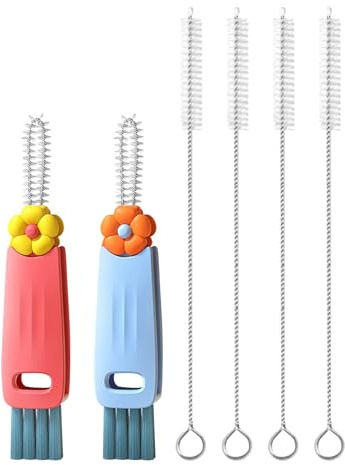 2PCS 3 in 1 Cup Lid Gap Cleaning Brush + 4PCS 20cm Long Straw Cleaner Brush | Bottle Straw Cleaner Kit, Multifunctional Portable Bottle Cup Lid Gap Cleaner for Home Bar Office School