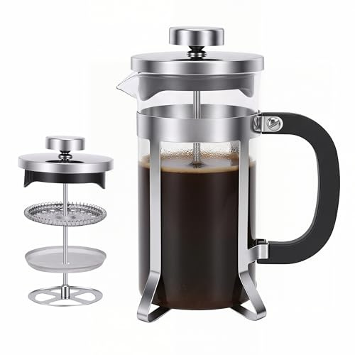 MEKOTRIN French Press Kaffeebereiter Hitzebeständiges Glas Edelstahl Kaffeepresse Kaffeekanne mit Filter für Kaffee Tee für Zuhause Küche (350ML)