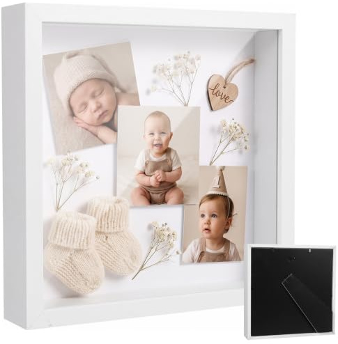 Vexaflow Marcos con Profundidad, Ideal para Objetos, Flores, Ramos de Boda y Recuerdos, Marcos de Fotos 3D 22 x 22 x 4,5 cm, Marco Cuadrado de para Colgar, Perfecto para Manualidades