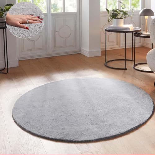 Taracarpet Supersoft kurzflor Teppich Fiona Wohnzimmer Schlafzimmer Kinderzimmer Flur Läufer waschbar rutschfest Uni New Grau 200 cm rund