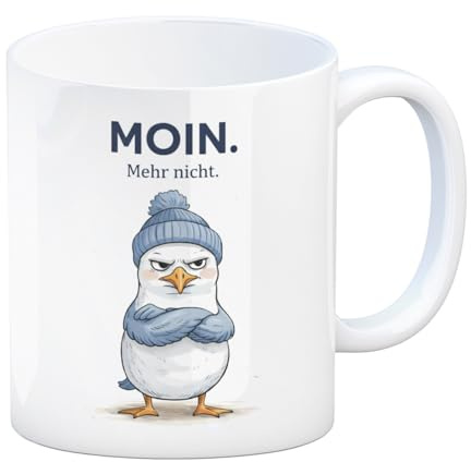 speecheese Kaffeebecher Manfred die Möwe Moin mehr nicht für Küstenfans | Lustige Tasse für Büro & Zuhause - Maritimer Kaffeegenuss