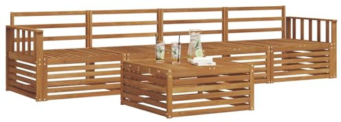 vidaXL Outdoor-Sofagarnitur 5 pcs Natur, Gartenlounge, modernes Outdoor-Sofa, Sitzmöbel für die Terrasse, langlebige Komfort-Einheit