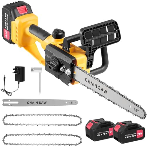 Viugreum 12 Inch Battery Chainsaw, Cordless Electric Saw 9000 RPM with Brake Guard, Automatic Lubrication 2 * 21V 4.0Ah Power Battery& Charger, Quick and Easy Chain Saw for Wood Cutting&Tree Trimming