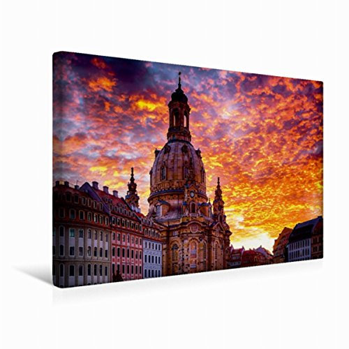 Premium Textil-Leinwand 45 x 30 cm Quer-Format Dresden - Die Frauenkirche, Leinwanddruck von Dirk Meutzner
