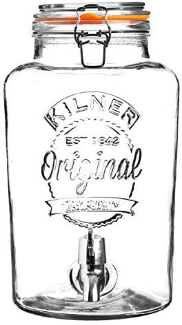 Kilner 8 Litre Clip Top Round Glass Drinks Dispenser in Gift Box, 24.5 x 21 x 37 cm, 0025.874, transparent