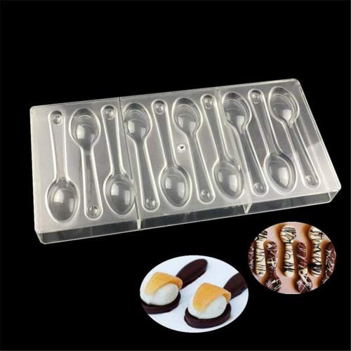 VALINK 10 Holes Spoon Shape Polycarbonate Chocolate Mould Candy Molds Jelly Baking Tray Bakeware Pan Plastic Baking Pc Mould Fondant Cake Decorating Tools