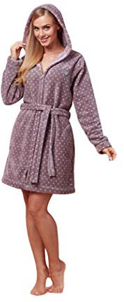 L&L-ZPPR 7119 Frottier Damen Soft Langarm Bademantel Mit Reißverschluss Und Kapuze - Hausmantel Kurz Für Sommer Morgenmantel (Purpple Pink, Large)