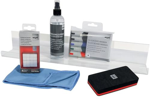 SIGEL GL730 Zubehörset für Glas-Whiteboards und Magnettafeln: Magnete, Marker, Stiftschale und Reinigungsmittel