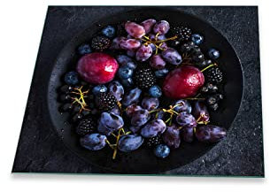 Herdabdeckplatte Abdeckung Ceranfeld Abdeckplatte Schneidebrett 1-Teilig 60x52 Früchte Beeren Violet Spritzschutz Glasplatte Ceranfeldabdeckung Schutz Herdschutz Sicherheitsglas Glasschneidebrett
