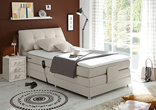 Froschkönig24 Concord 120x200 cm Boxspringbett Bett mit Motor Beige, Ausführung:Variante 4