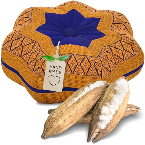 livasia Meditationskissen Stern - Ø 30x15cm - Yogakissen mit Kapok, Pouf, Bodenkissen sternförmig Yoga Zen Meditation, Zafukissen für Garten und Balkon, Sitzkissen handgefertigt (Blau/Gelb)