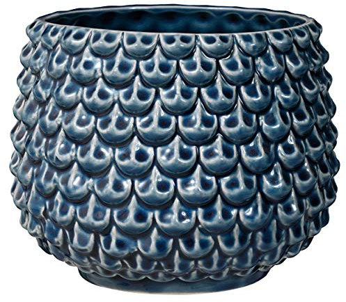 Bloomingville Blumentopf Pinecone Retro Übertopf Vintage Pflanztopf für Zimmerplanzen L (16,5 cm ø) Öffnung: 12 cm ø, petrol blau, Keramik