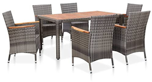 vidaXL Gartenmöbel 7-TLG. mit Auflagen Gartengarnitur Sitzgruppe Gartenset Sitzgarnitur Gartentisch Esstisch Tisch Stühle Poly Rattan Grau